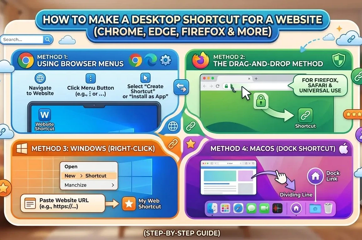 How to Make a Desktop Shortcut for a Website in Chrome, Edge, Firefox, Safari, Windows, Mac, and Chromebook